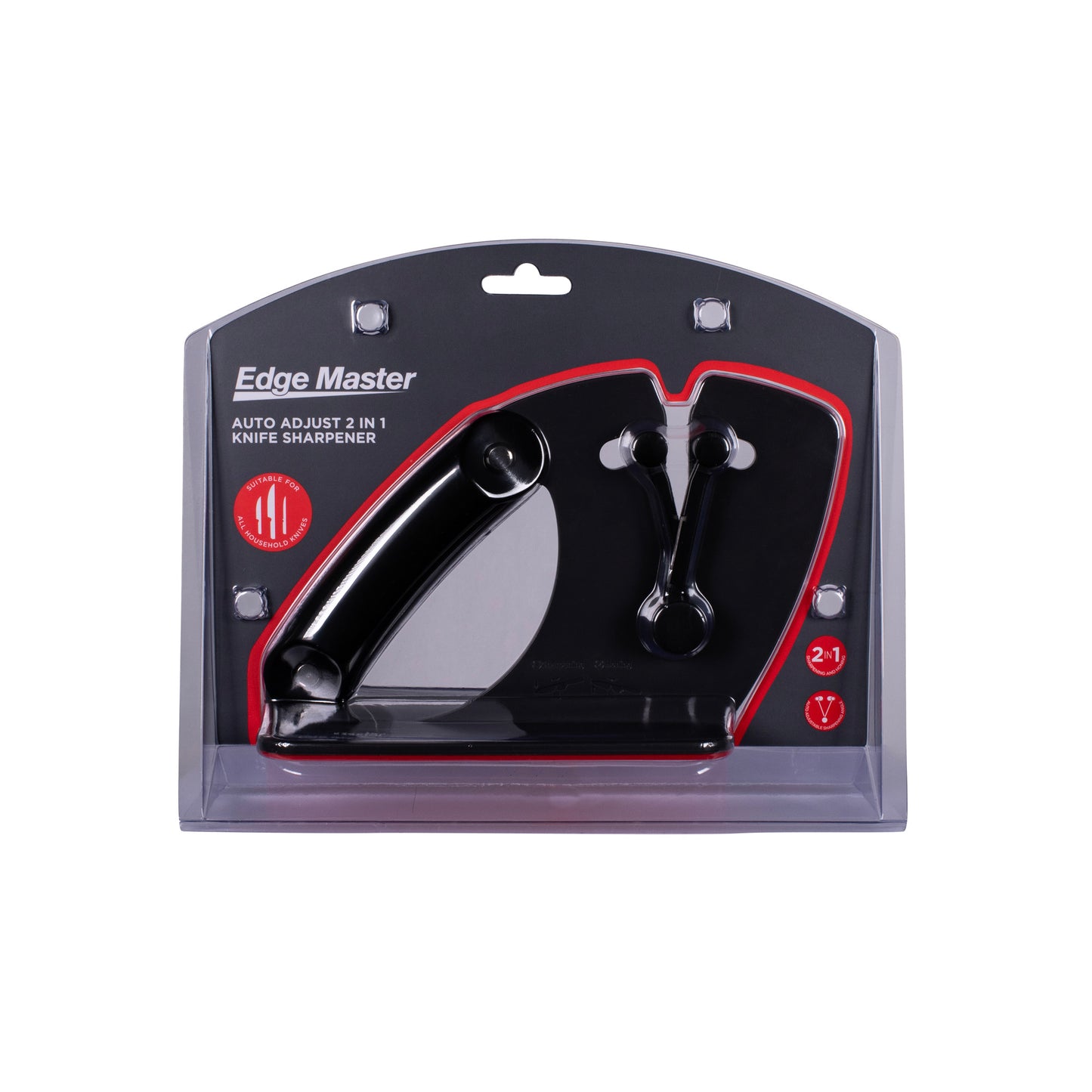 2-in-1 knife sharpener blister package, black handle and sharpening guides