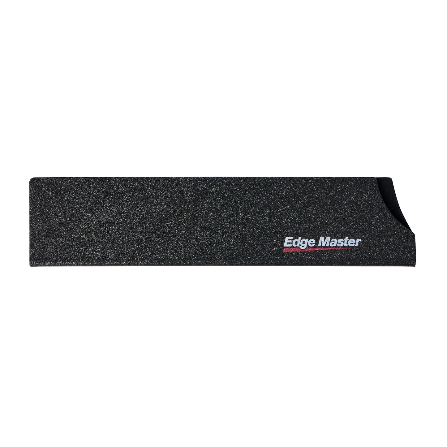 Knife guard edge cover, dark textured foam with Edge Master logo and curved end
