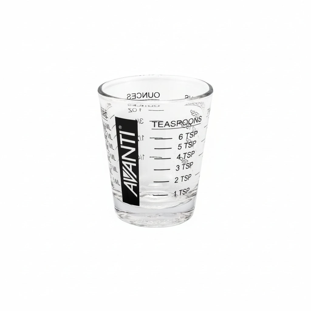Mini multi measuring glass with clear body and teaspoon measurement markings