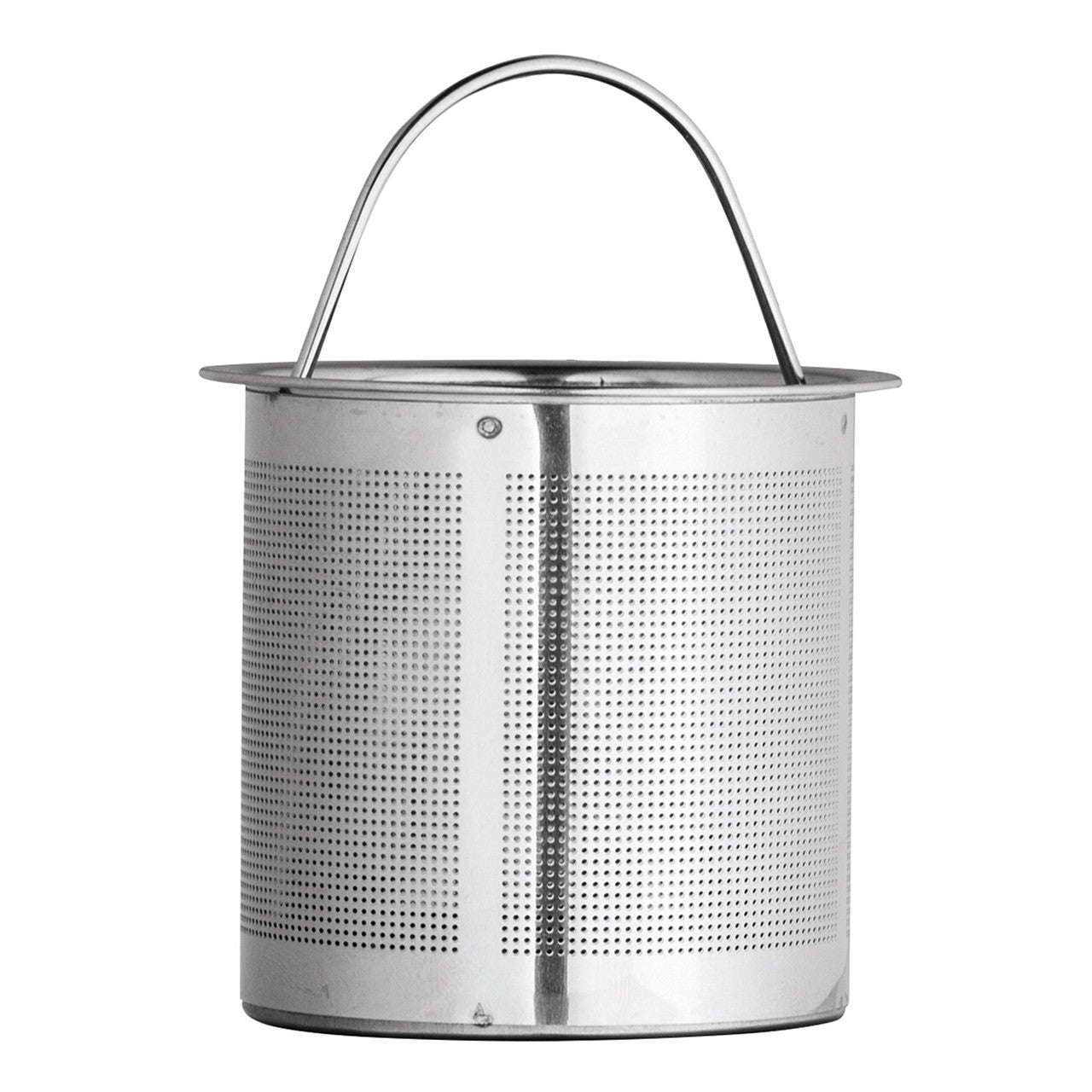 Nouveau teapot infuser with arched handle and perforated stainless steel sides