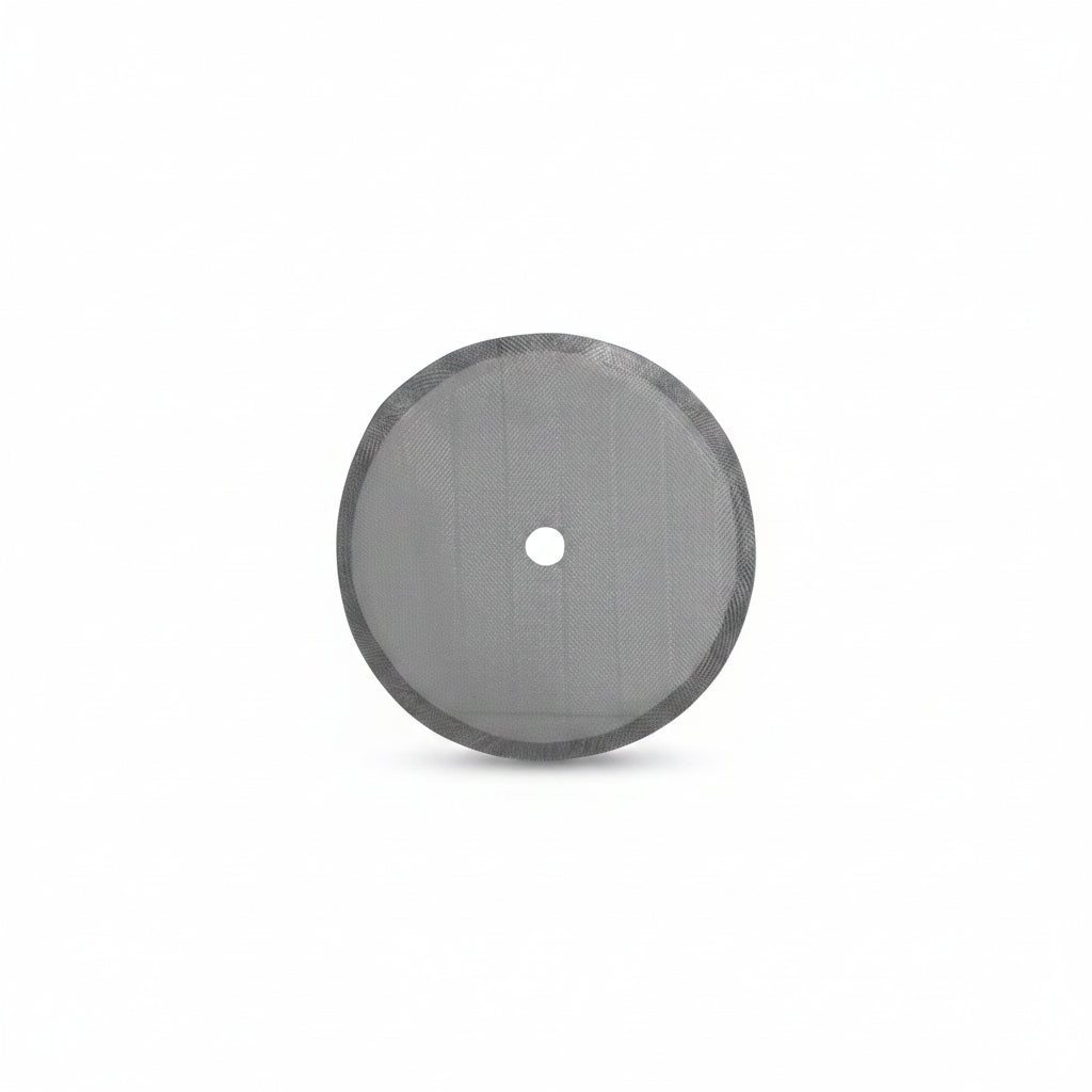 Round gray filter with a central hole on a white background