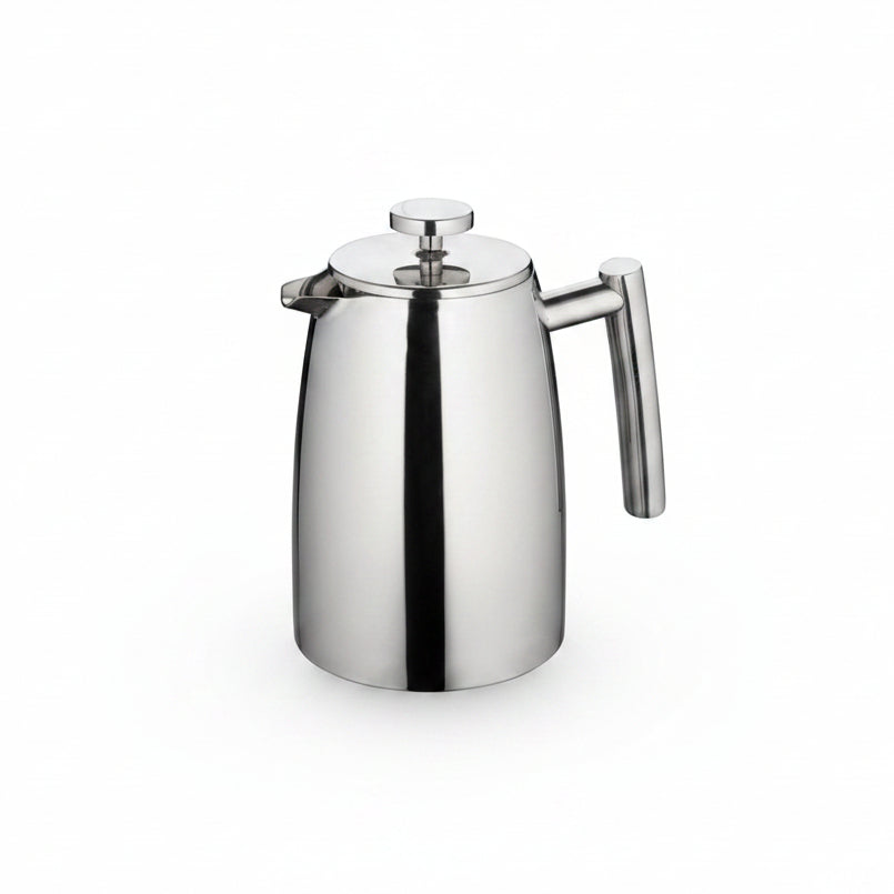 Stainless steel teapot on a white background