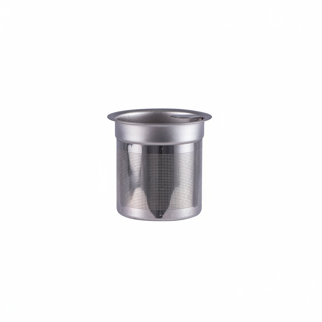 Stainless steel tea infuser on a white background