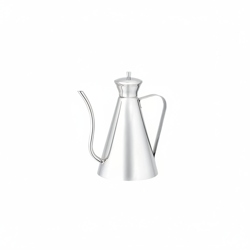 Silver oil dispenser on a white background
