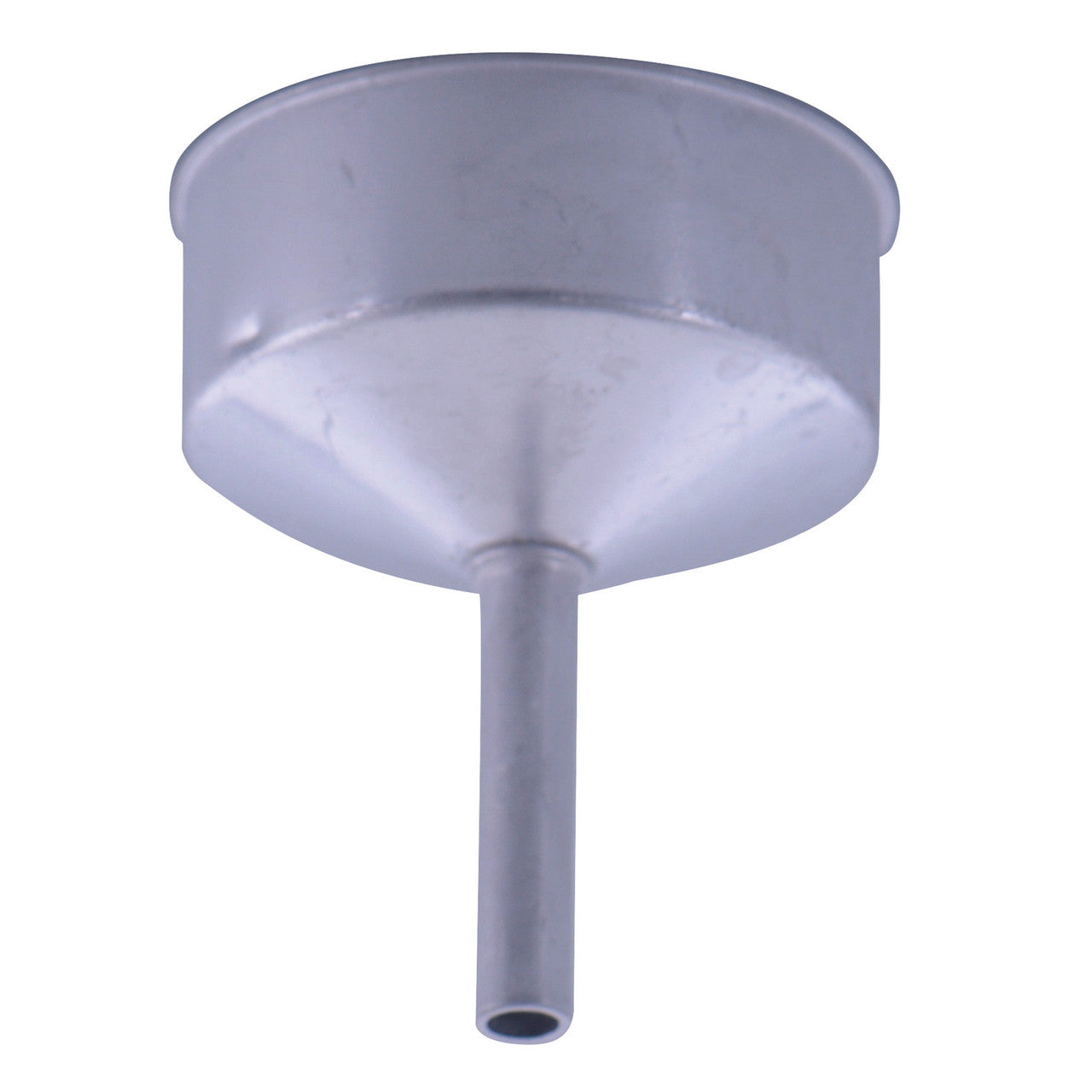 Light gray espresso machine funnel with wide top and narrow spout