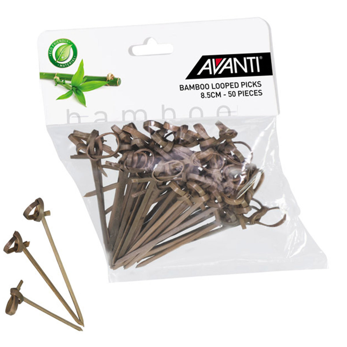 Bamboo looped picks, 8.5cm—bundle in plastic bag, brown looped heads