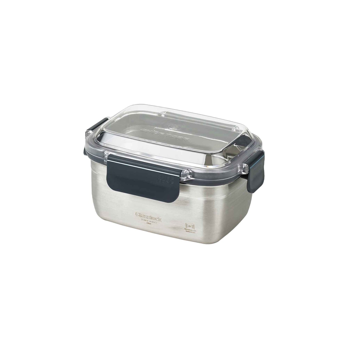 Glasslock stainless airtight food storage container with clear lid and side latch