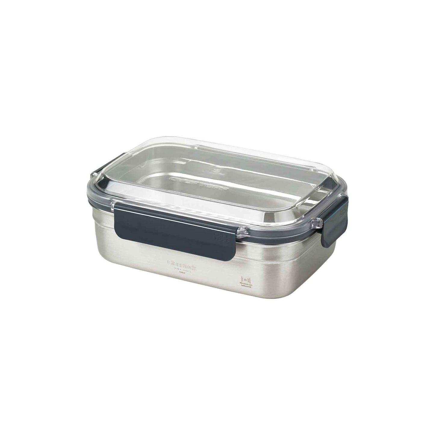 Glasslock stainless airtight food storage container with clear lid and black handle latch