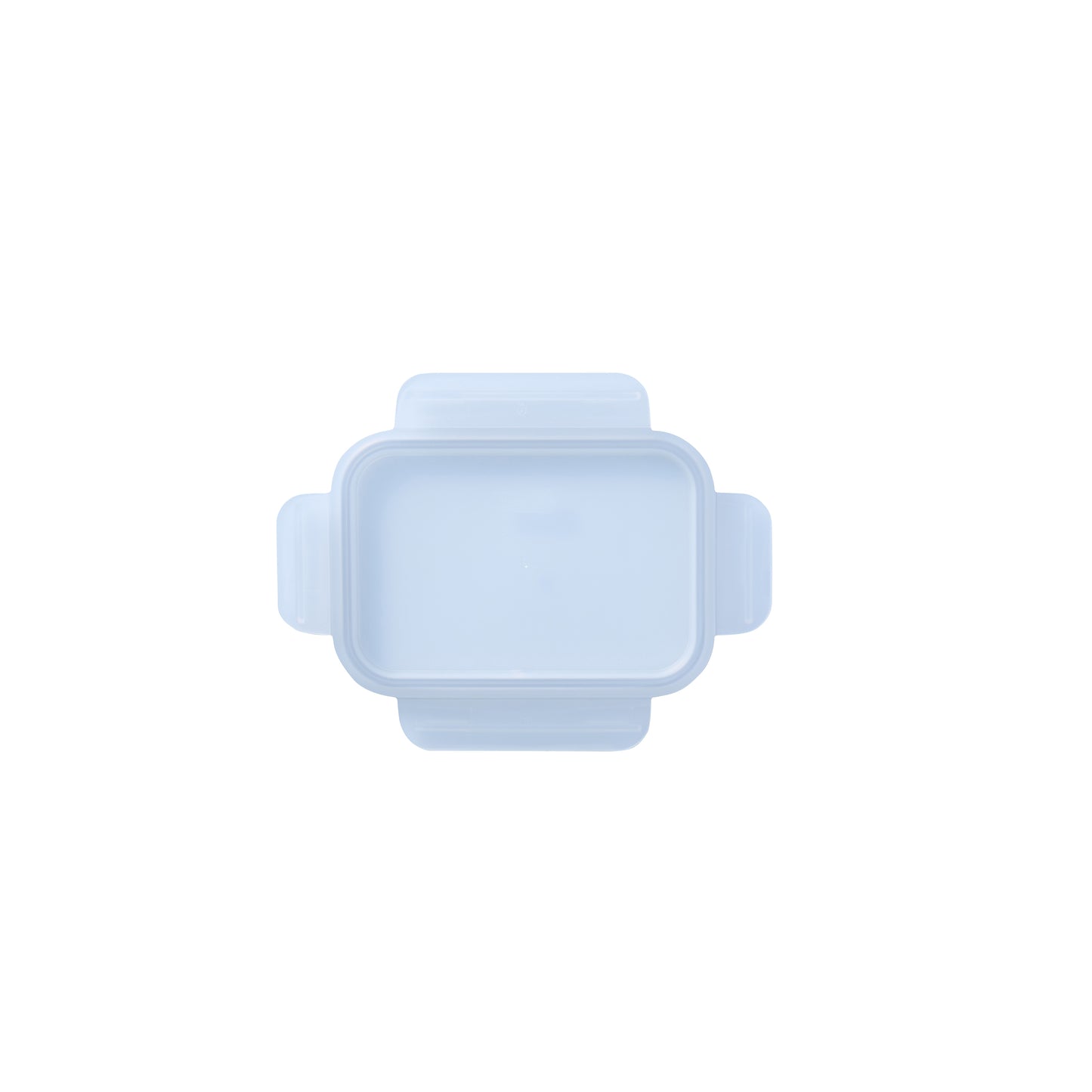 Rectangular replacement food container lid with clear-white rim and corner latches