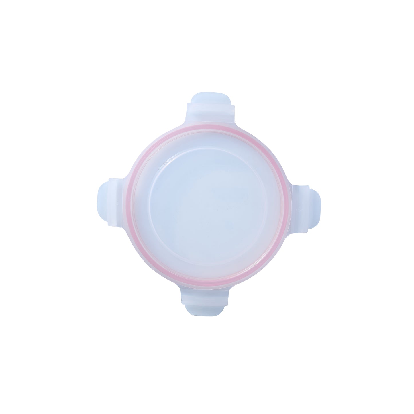 Round replacement lid with pink-red rim, clear center, central cap and side tabs