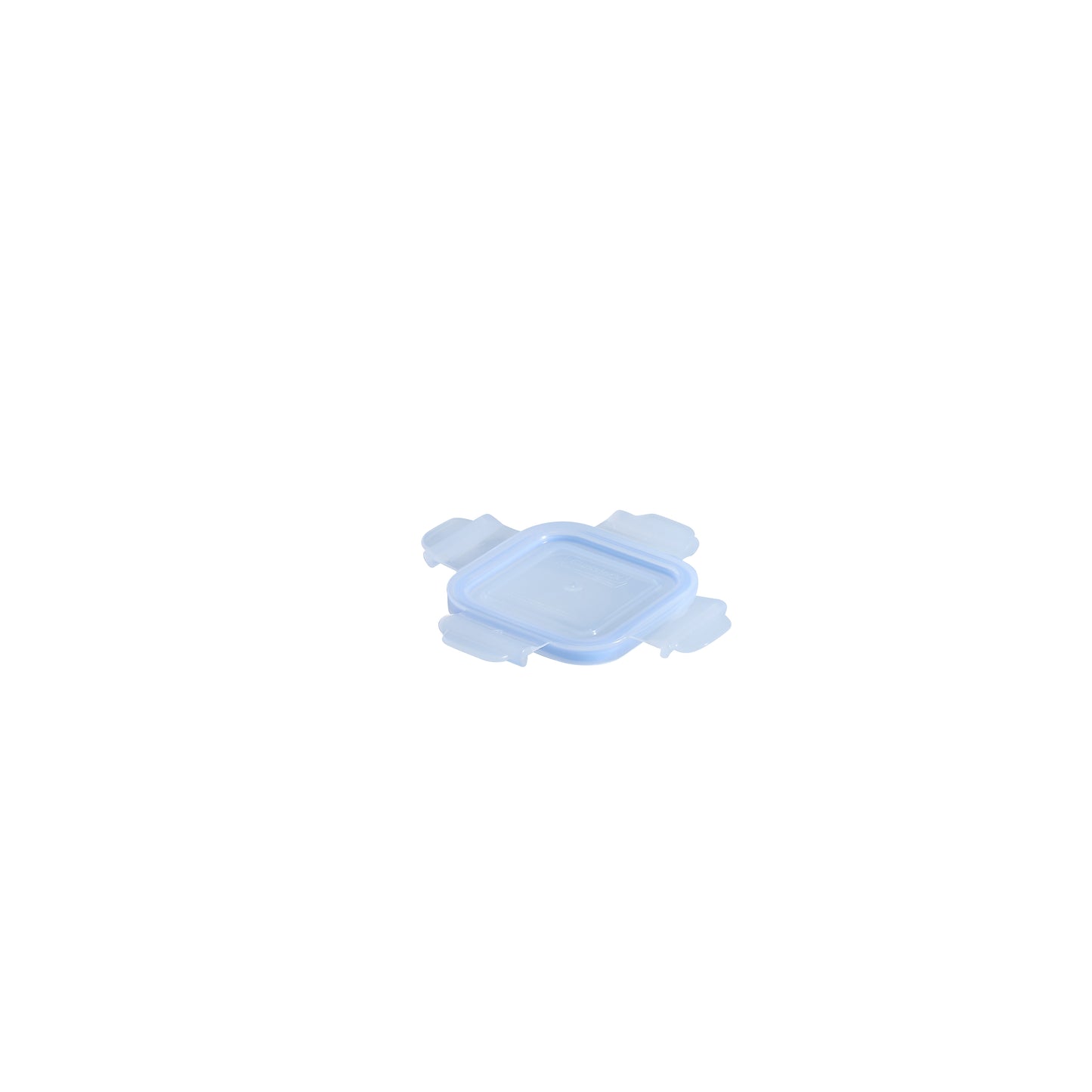 Blue translucent square replacement lid with raised rim and four corner locking tabs