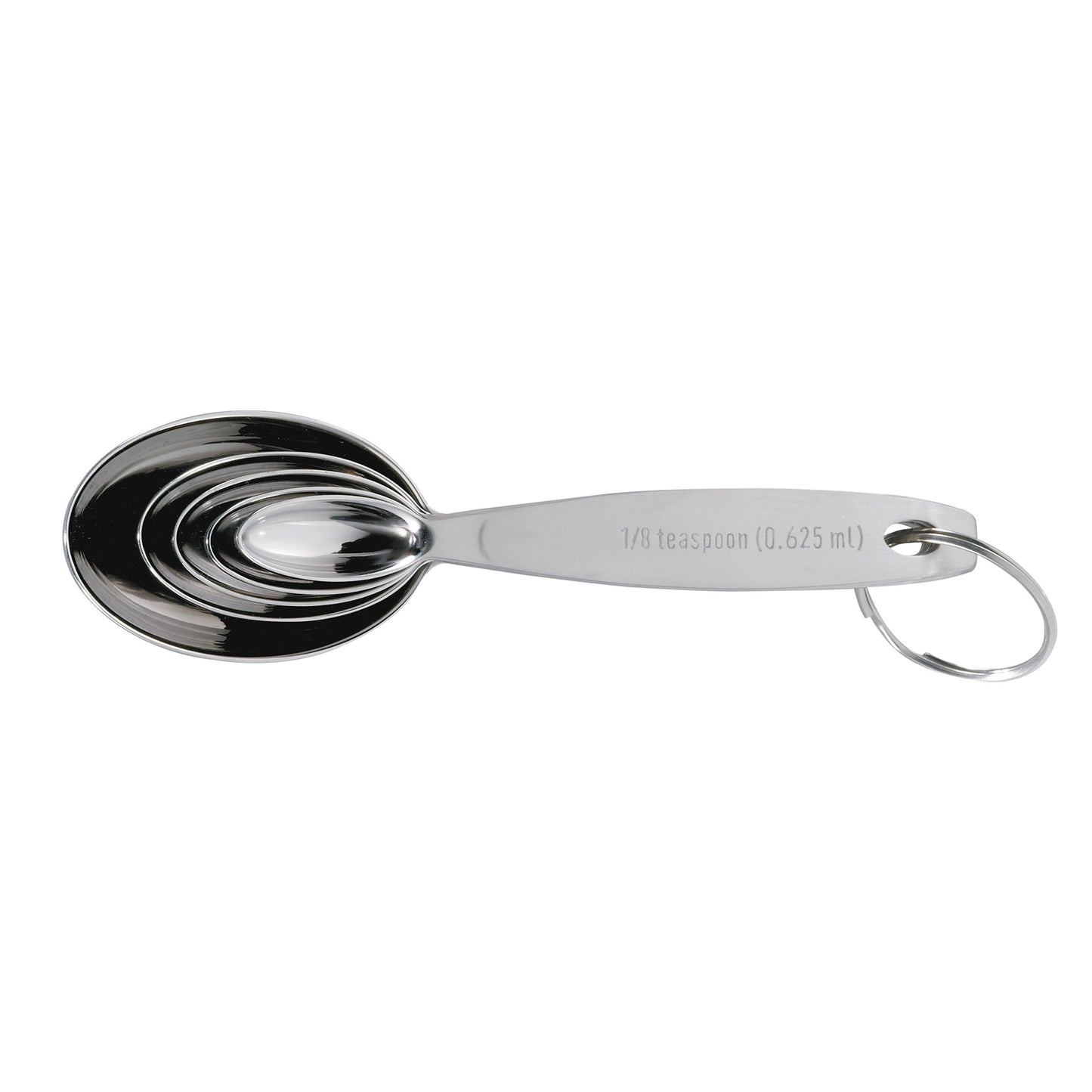 Stainless steel measuring spoon with 1/8 tsp marking and hanging loop