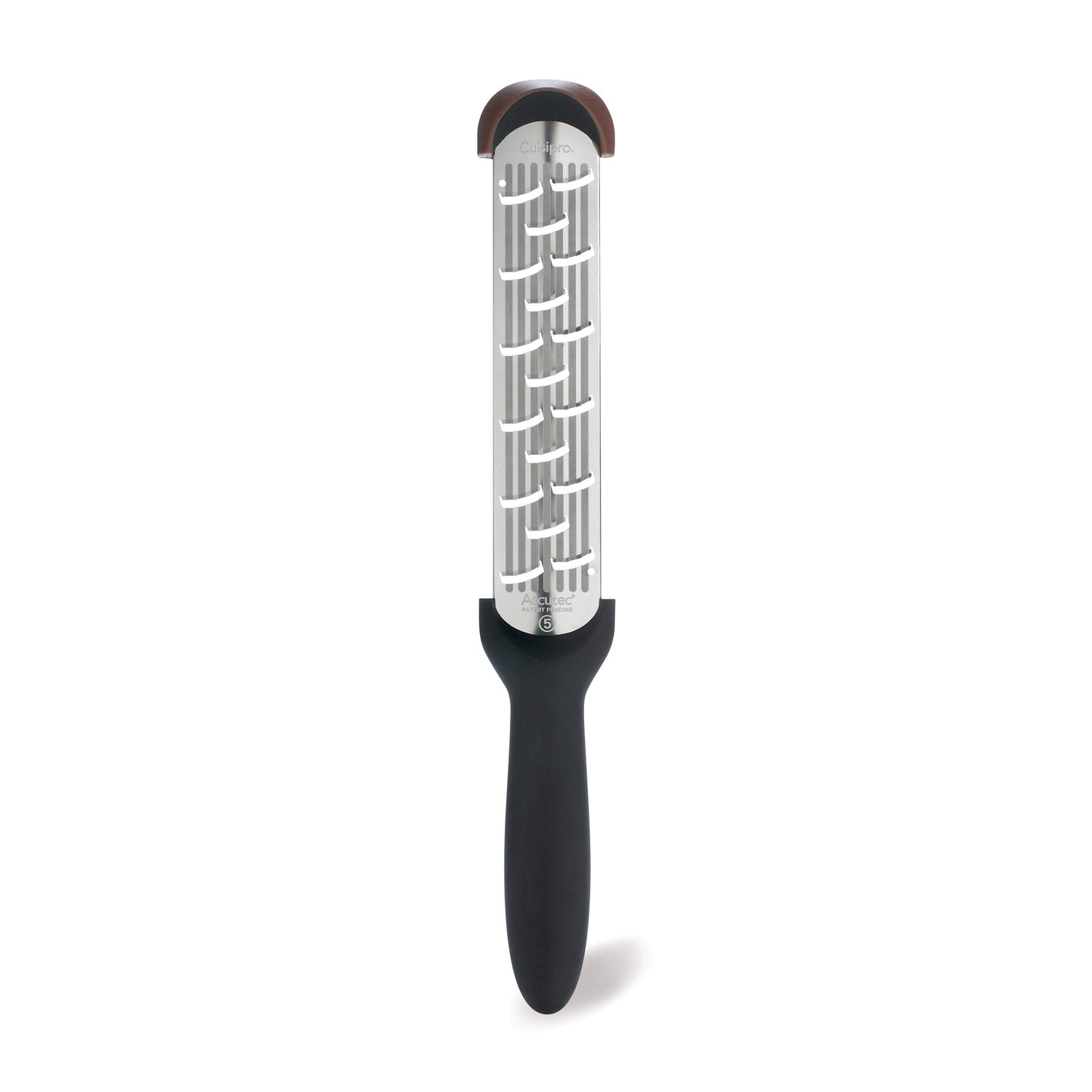 Rasp grater with shaver-style grating face and black handle