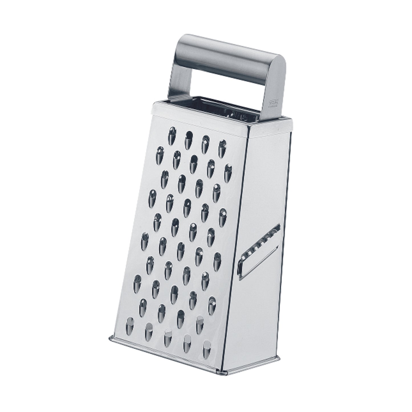CUBO four-way metal grater with top handle and perforated shredding face