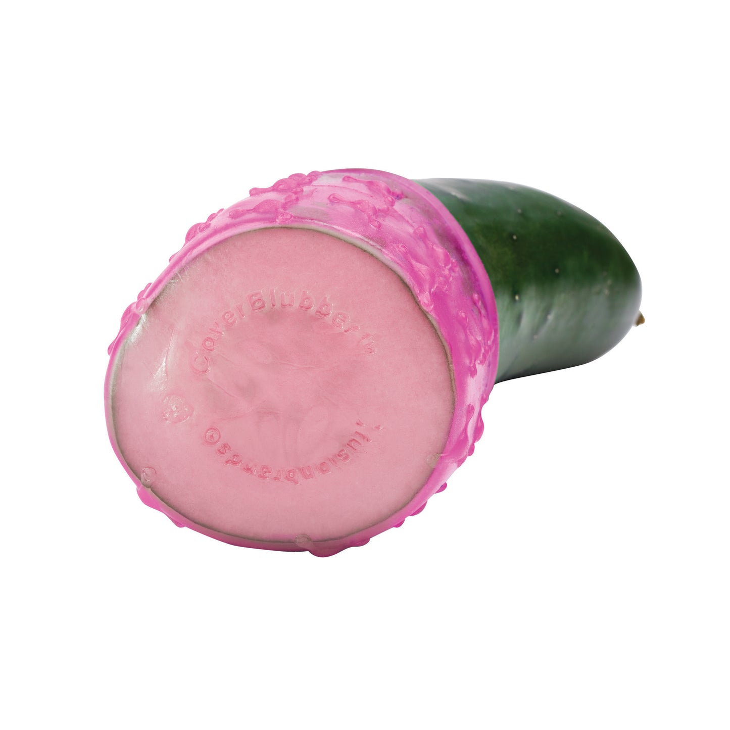 Small pet bowl cover underside, pink interior with embossed text, green back