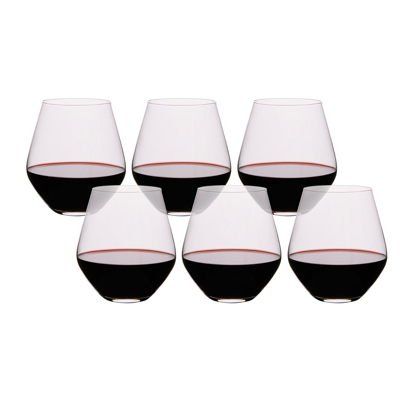 Set of Grus tumblers with dark drink and red-tinted rim line