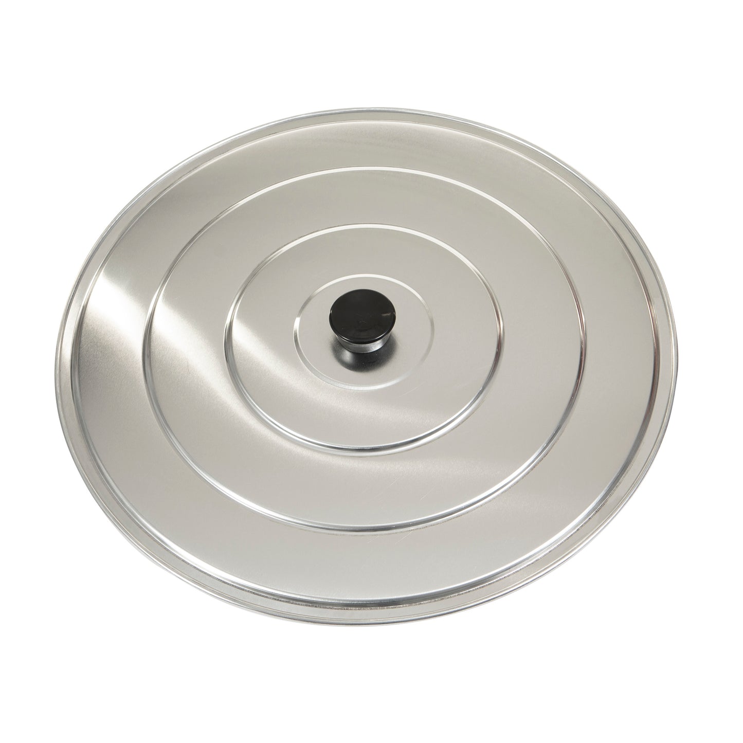 Stainless paella pan lid with black knob and wide rim