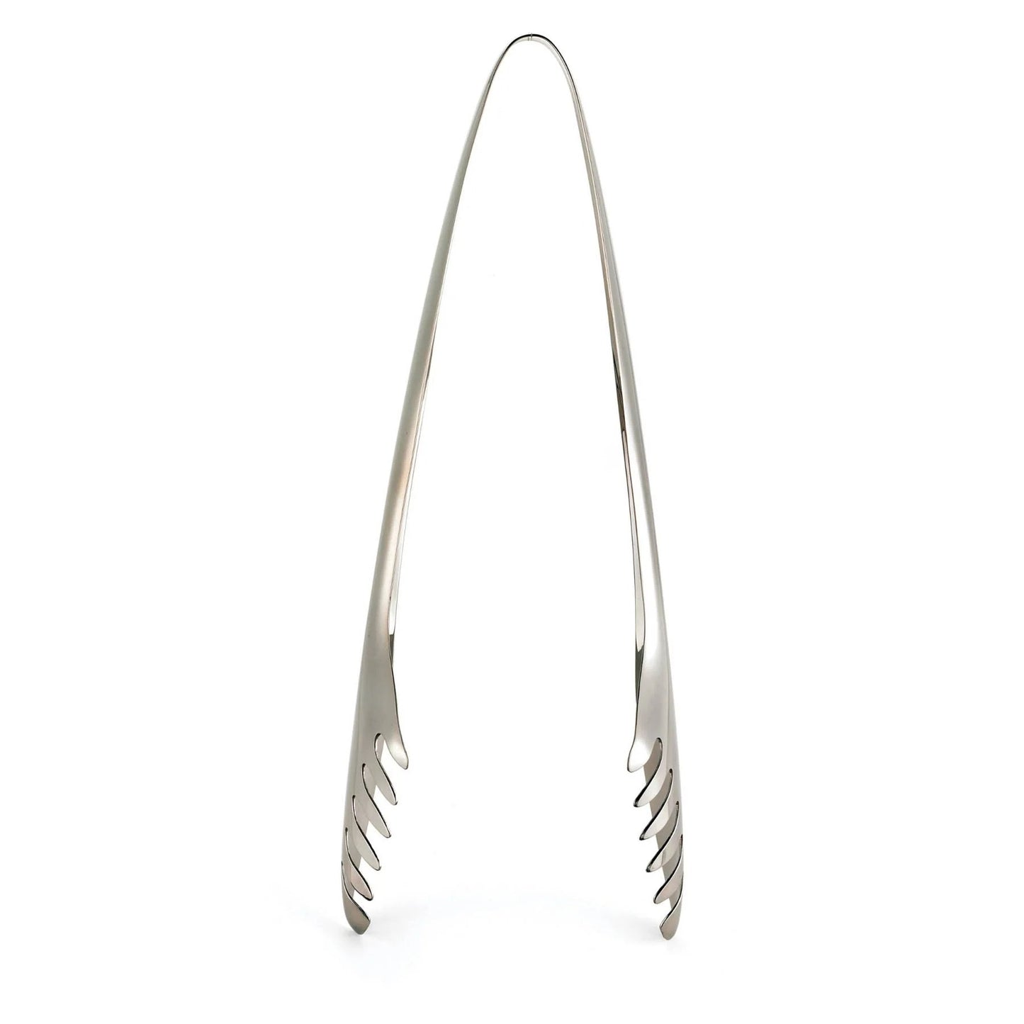 Stainless steel salad tongs with serrated gripping ends