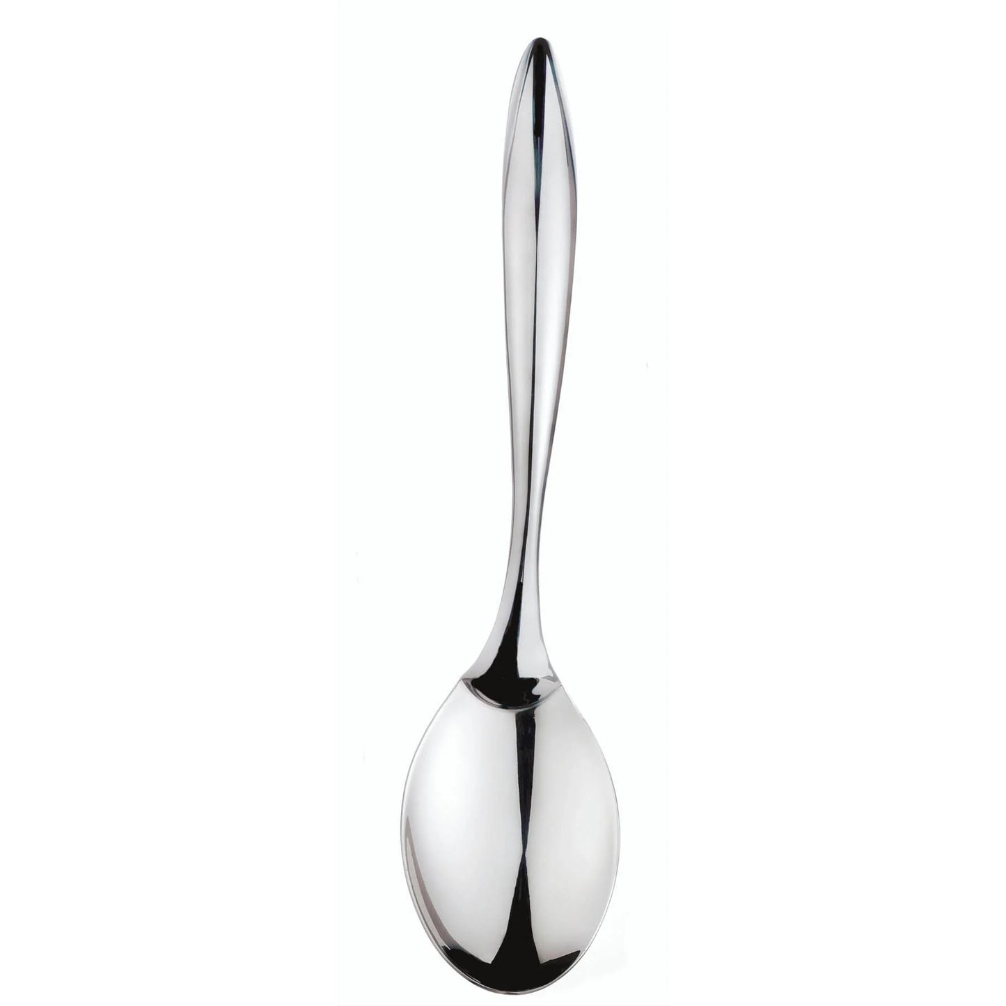 Mini serving spoon in polished stainless steel, oval bowl and long handle