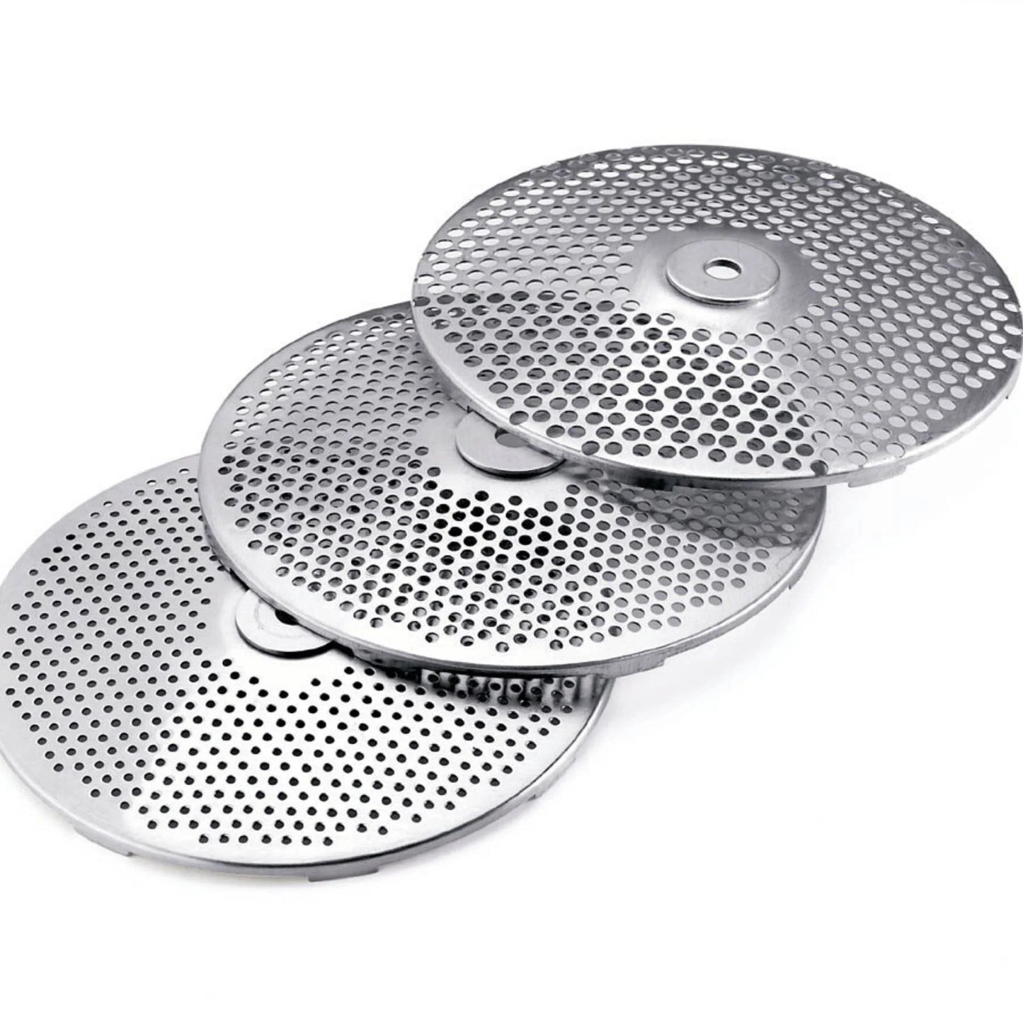 Stainless steel food mill with two interchangeable perforated grinding discs