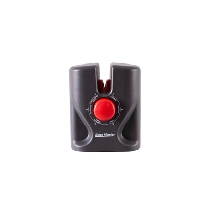 Compact knife and scissor sharpener with red dial and sharpening slot