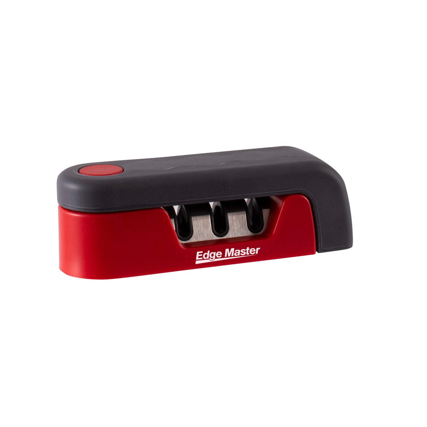 3-stage fold knife sharpener, red and dark gray with Edge Master logo