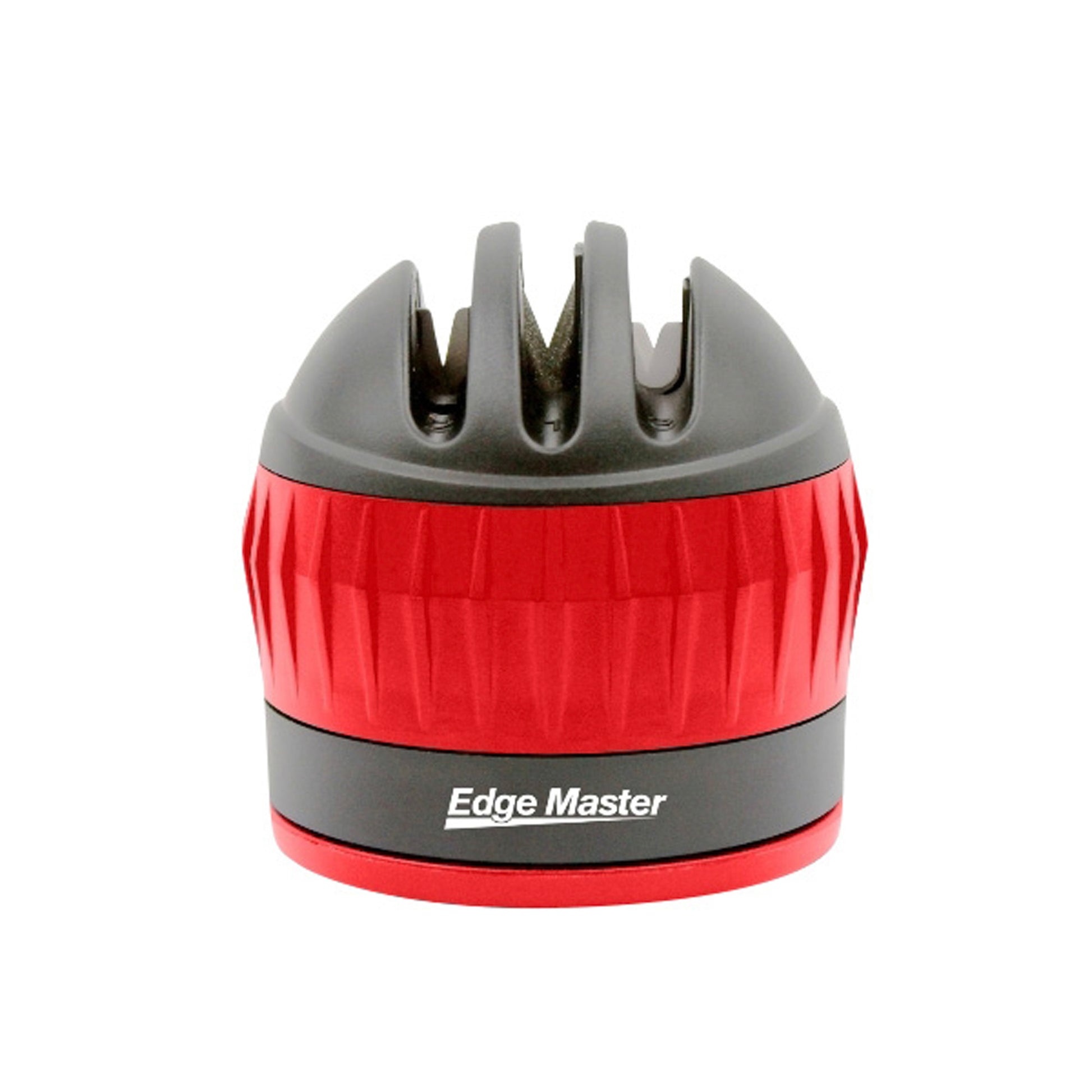 3-stage knife sharpener with suction base, gray top and red sharpening slots, Edge Master
