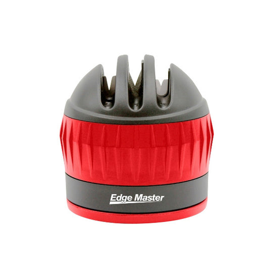 3-stage knife sharpener with suction base, gray top and red sharpening slots, Edge Master