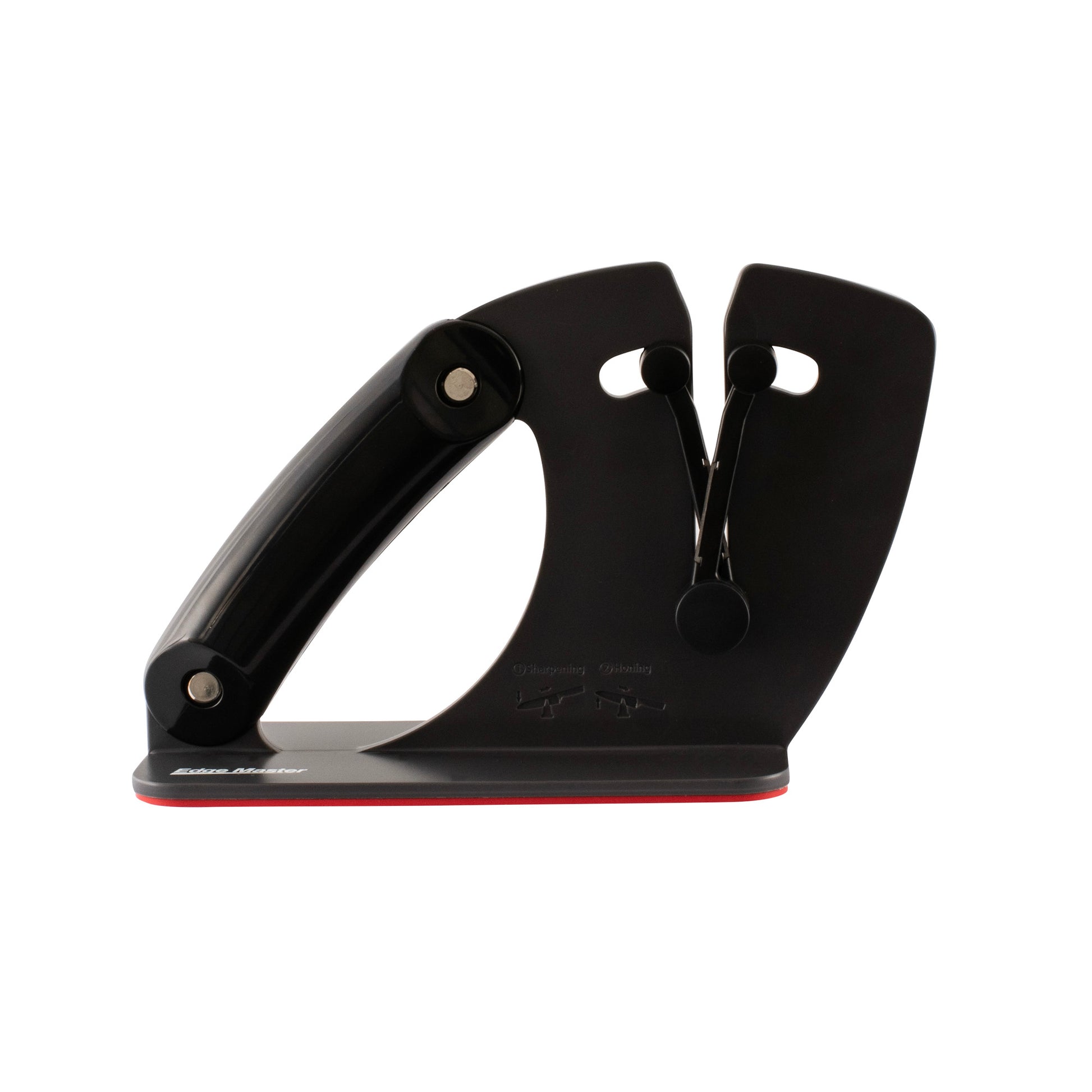 2-in-1 auto-adjust knife sharpener, black base with two angled guides