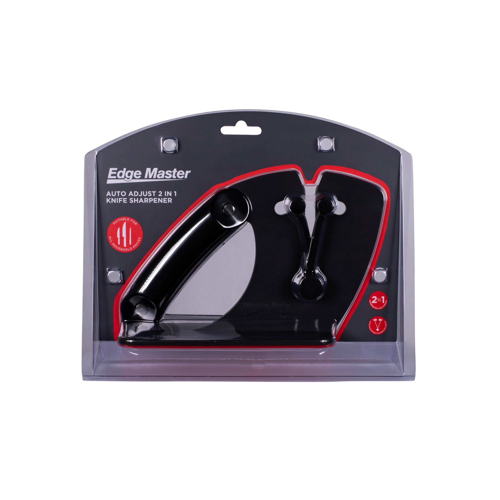 2-in-1 knife sharpener blister package, black handle and sharpening guides