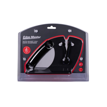2-in-1 knife sharpener blister package, black handle and sharpening guides