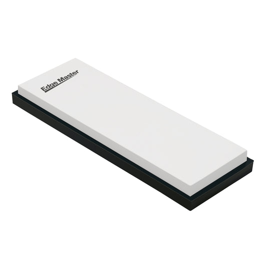 Edge Master whetstone, rectangular white sharpening stone with dark base