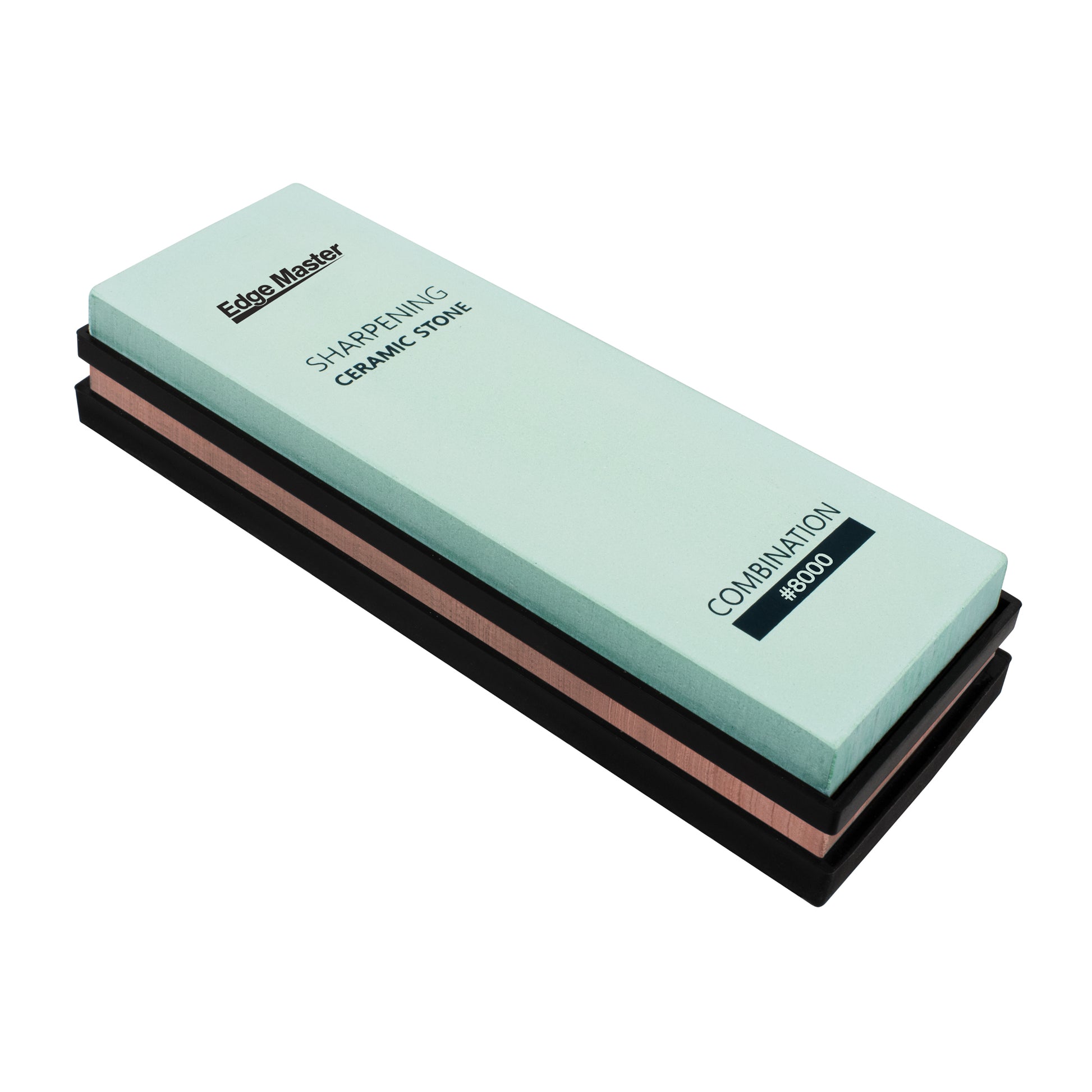 Combination ceramic whetstone sharpening stone, rectangular mint green block with dark base
