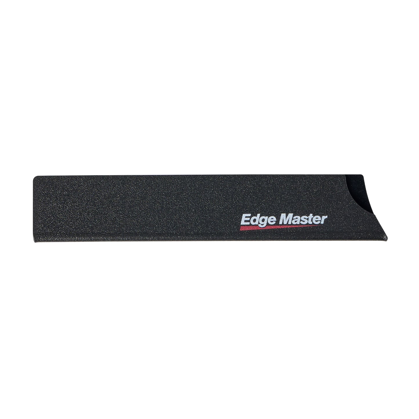 Knife guard, black textured blade cover with Edge Master logo and curved corner