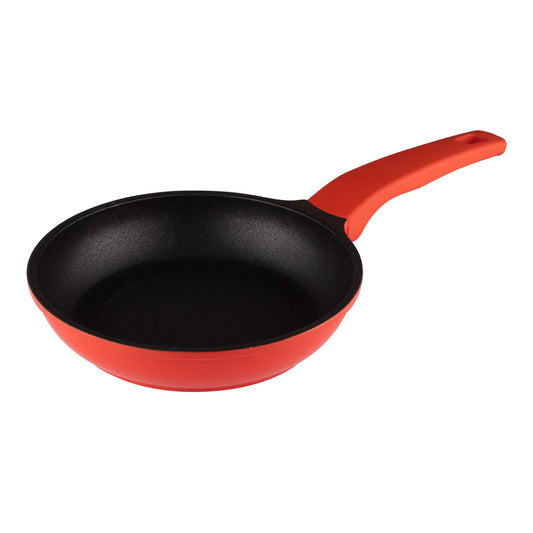 Mini frypan, red nonstick skillet with black interior and short handle
