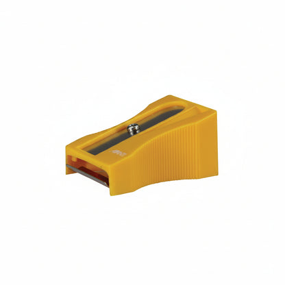 Yellow pencil sharpener on a white background