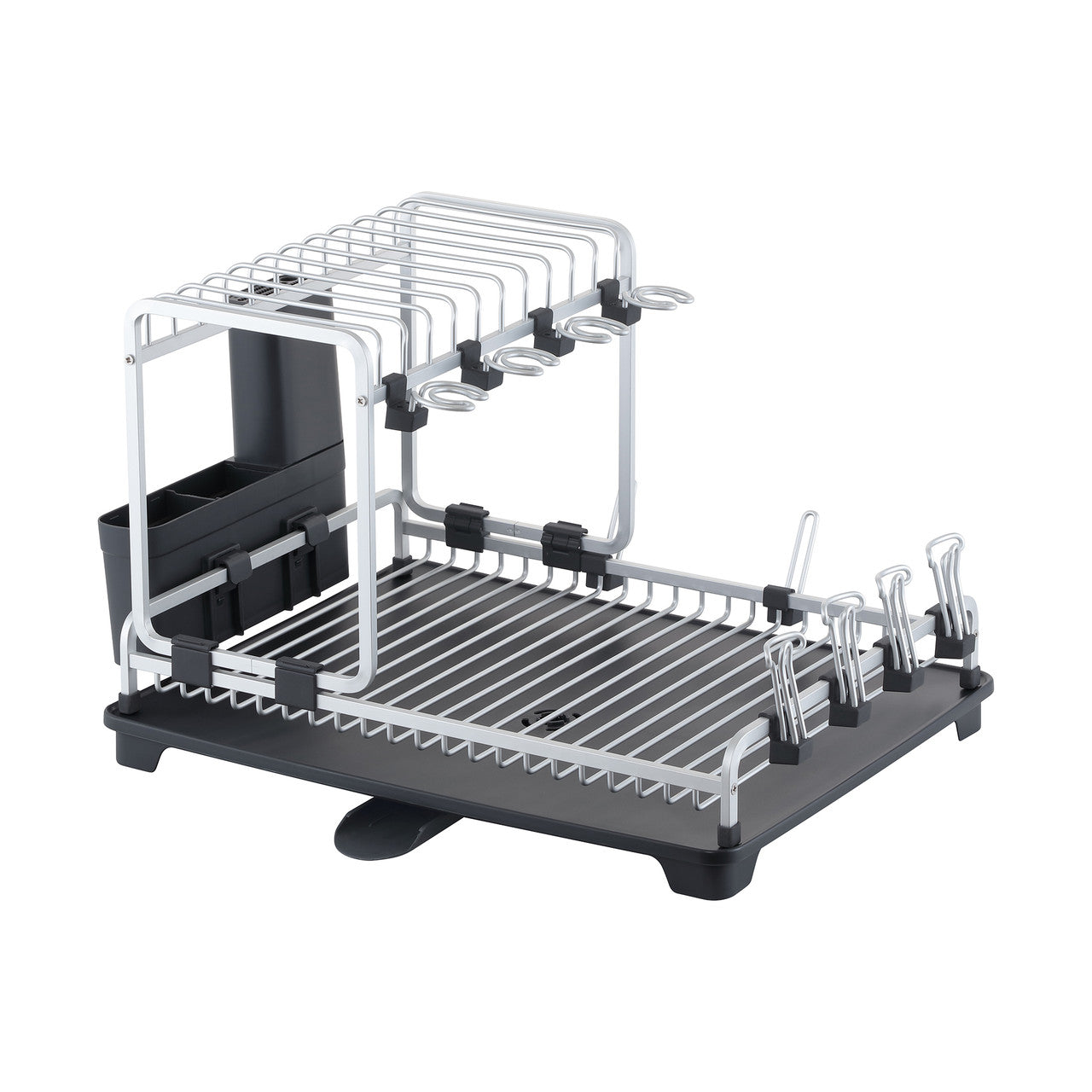 2 Tier Aluminium Dish Rack, with Glass Holder & Pot Lid/Chopping Board Holder