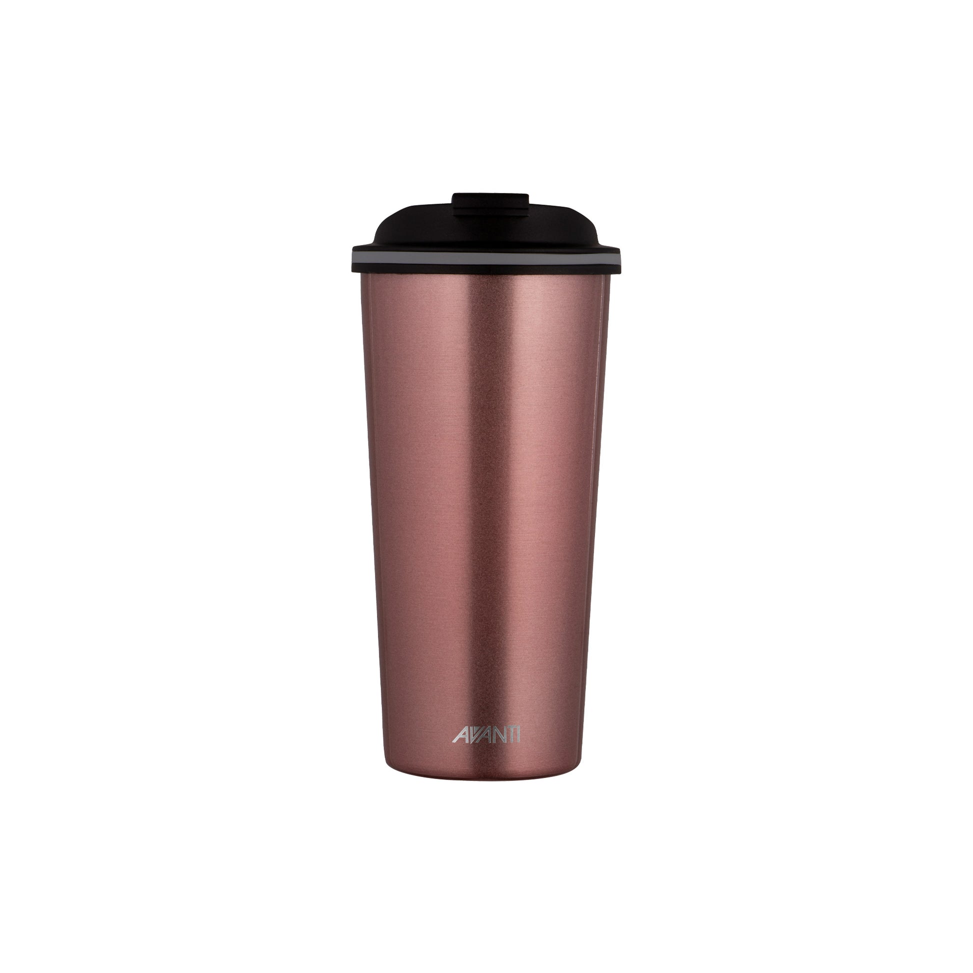 473ml double wall insulated cup, rose gold, black lid, AVANTI logo