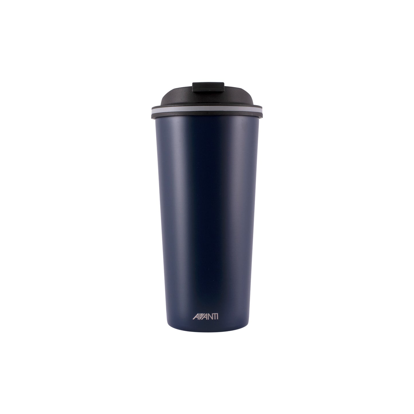 473ml double wall insulated cup, navy, black lid, AVANTI logo