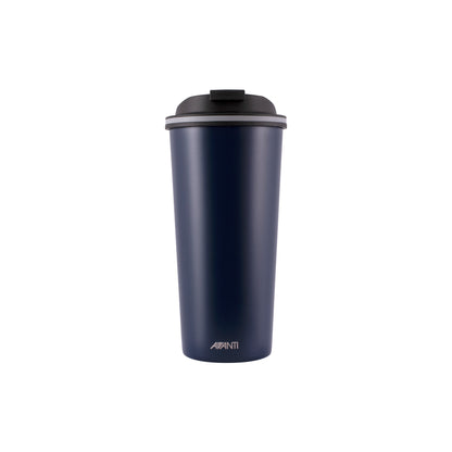 473ml double wall insulated cup, navy, black lid, AVANTI logo
