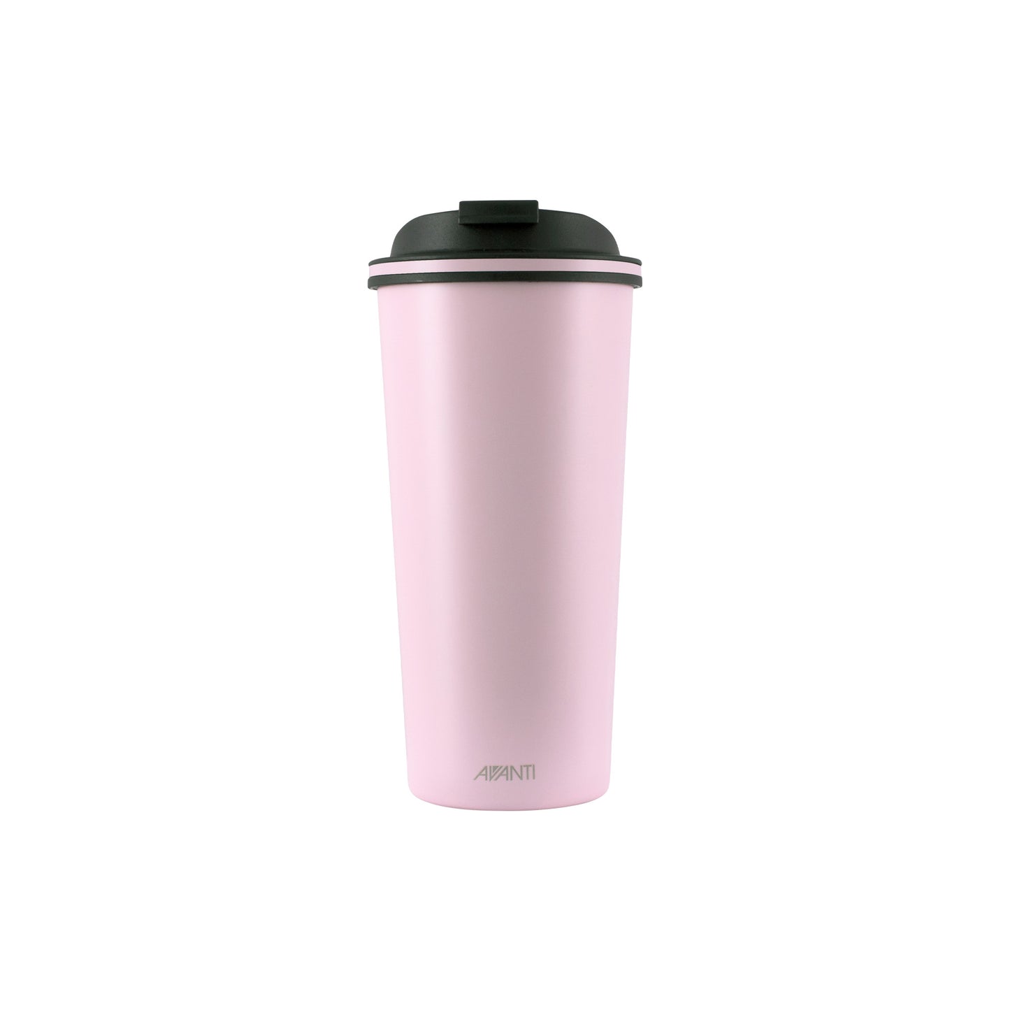 473ml double wall insulated cup, pale pink, black lid, AVANTI logo