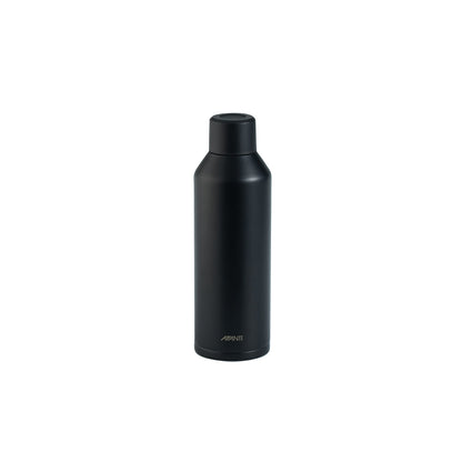 Black insulated water bottle with black lid and matte finish