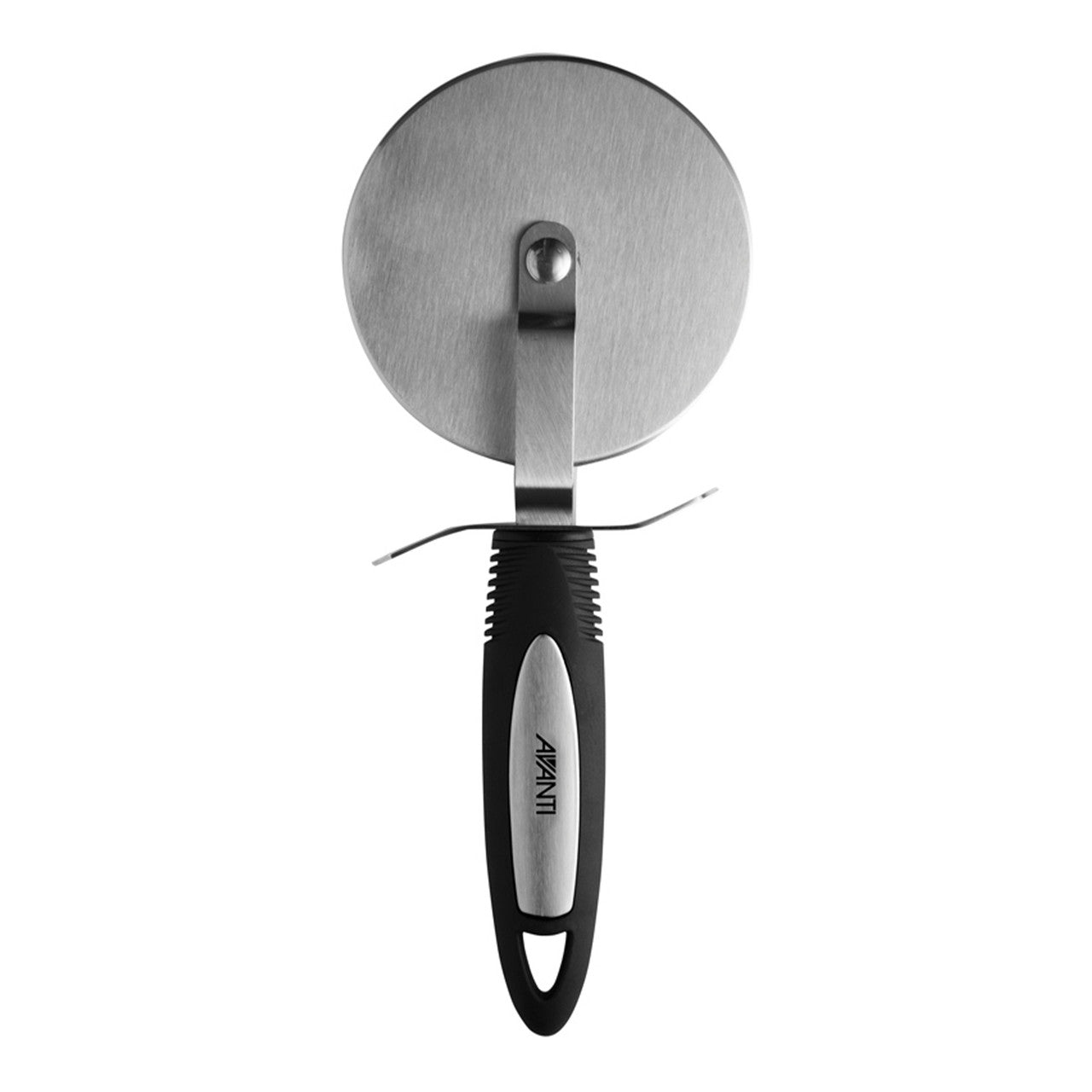 Pizza cutter with metal wheel and black non-slip handle