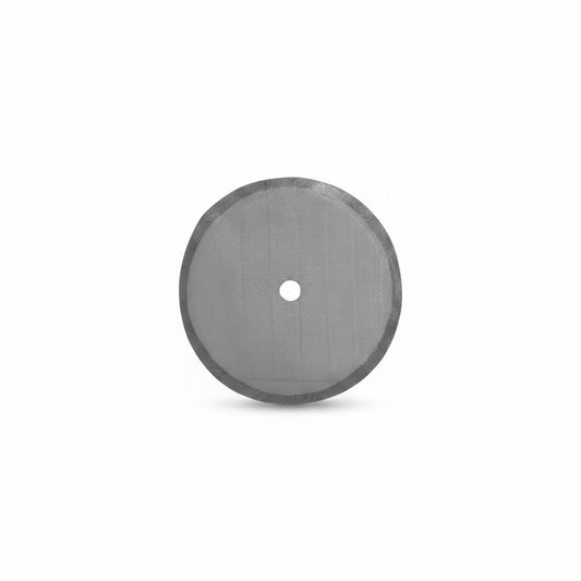 Round gray filter with a central hole on a white background