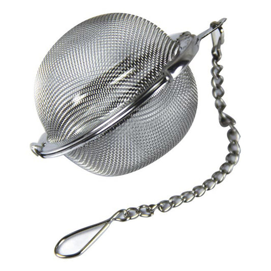 Stainless steel mesh tea ball strainer with chain loop and snap clasp handle
