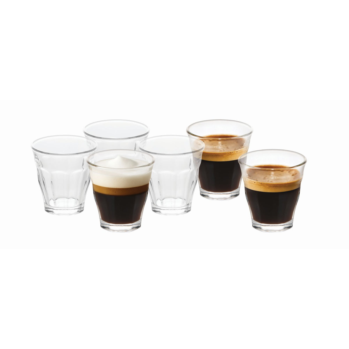 Siena espresso glasses set of 6, clear tumblers for 90ml shots