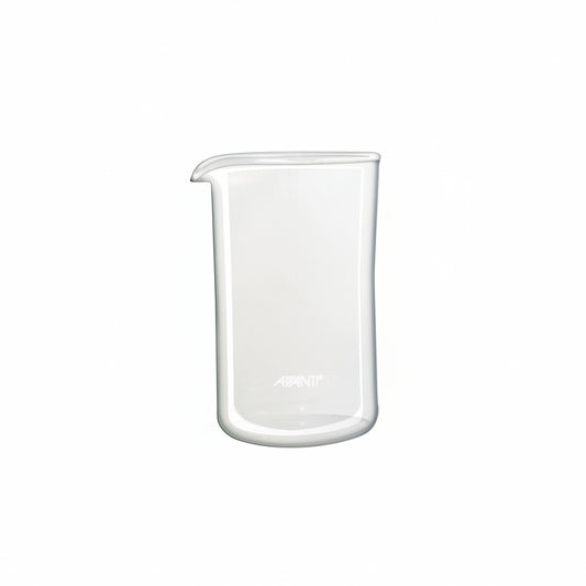 Clear glass beaker with 'Alfi' branding on a white background