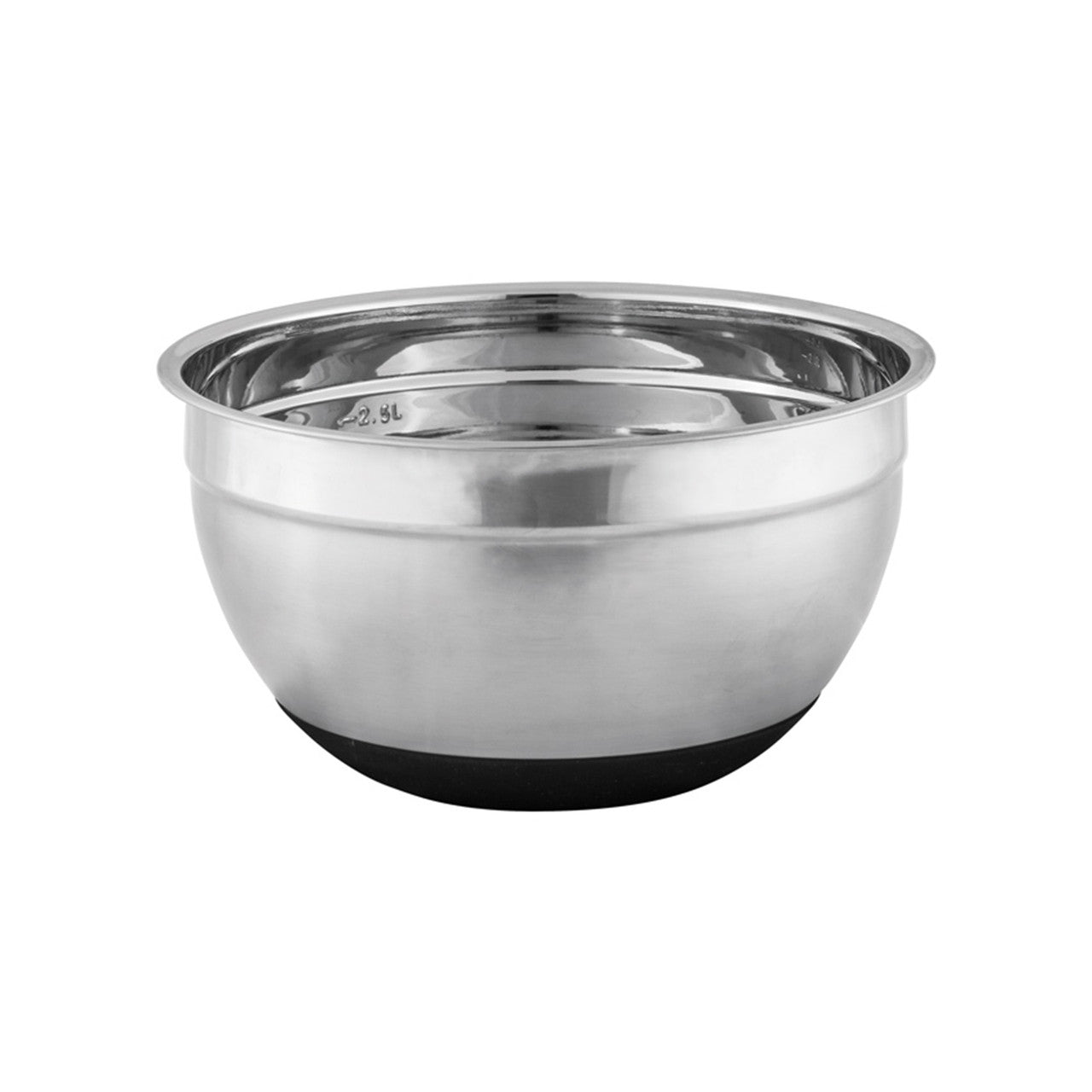 Stainless steel mixing bowl on a white background
