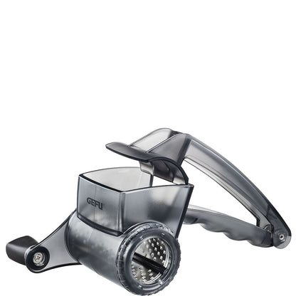 RULLARE rotary grater angled view with front drum and shredding holes