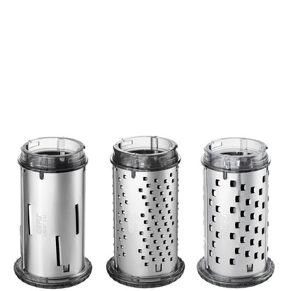 RULLARE rotary grater interchangeable drum set with different shredding hole patterns